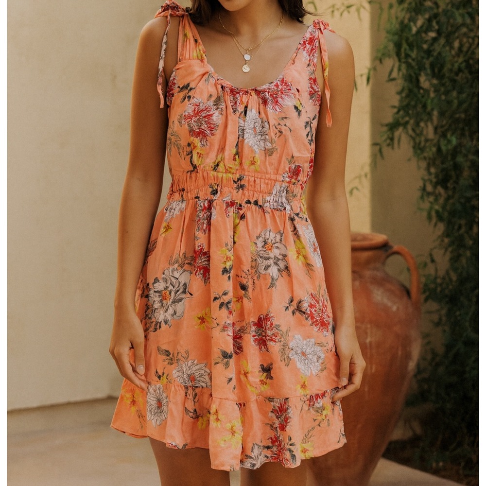 Maurices sz L Pink Floral Tassle Rutched Waist Sundress Boho Western Feminine